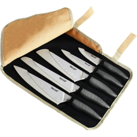 Kitchen Knife Set, 11pc Stonewashed Steel Ultra Sharp, Chef knives with Roll Bag and Sheaths, Hecef