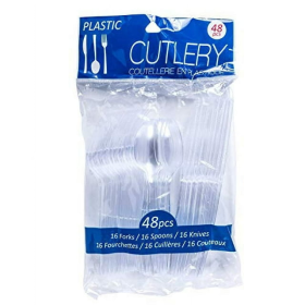 Clear Plastic Cutlery Set, Jacent, 48 Count, Disposable Forks Knives and Spoons,