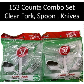 ux Decor Heavy Duty Clear Cutlery Disposable Plastic Combo Set Forks, Spoons, Knives 153 Count 3 Pack Perfect for Party