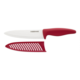 Chef Knife, 6-inch Ceramic with Red Blade Cover and Handle, Farberware