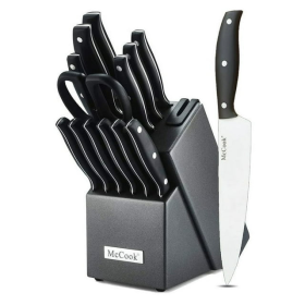 14pc Knife Set with Built-in Sharpener, Triple Rivet Cutlery Knife Block Set