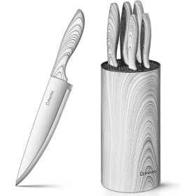 Knife Set, 6pcs, Stainless Steel, Cutlery Knife Set, Detachable Round Knife Block, Chef Knife