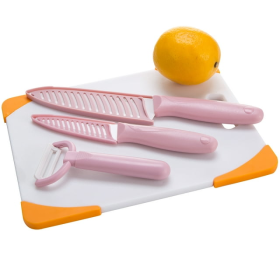 Knife Set, Pink, 3pcs, Sharp Ceramic Kitchen Chef Knives 4" 6" + Peeler +Covers, MAXFAVOR