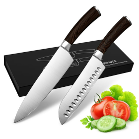 8" Kitchen Chef Knife, Santoku Cutter Germany 1.4116 Stainless Steel with Wood Handle