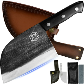 Meat Cleaver, 6.7 Inch, Serbian Chef Knife, Butcher Knife, High Carbon Steel Forging with carrying case