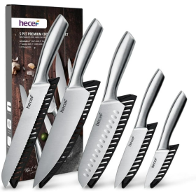 Knife Set with Ergonomic Handle, 5 PCS High Carbon Stainless Steel Kitchen , Blade Covers, Hecef