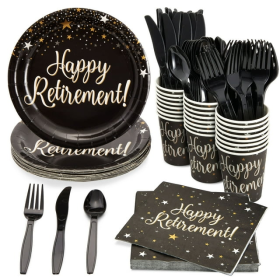 Happy Retirement Decorations, Party Supplies, Paper Plates, Napkins, Cups, and Cutlery