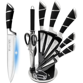 9pc Chef Knives Block Set, Knife Set, Sharp, Non-Stick Coated, Black