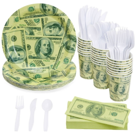 Money Birthday Party Decorations, Party Supplies, 144 Piece,  Paper Plates, Napkins, Cups, & Cutlery