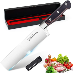 Vegetable Cleaver, 7 Inch, High Carbon Stainless Steel, Cooking Knife, Pakkawood Handle, MOSFiATA Nakiri