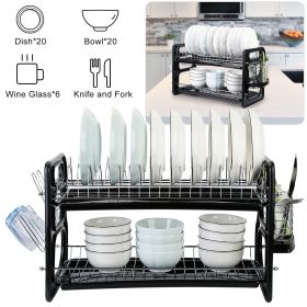 Dish Drying Rack, Drainboard, 2 Tier,  Anti-Rust Dish Drainer, Tableware Holder, Cup Holder, Kitchen Counter Storage