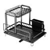 Dish Rack with Drainboard, 2-Tier, Dish Drying Rack, Rustproof,  Detachable Kitchen Drainer Organizer Set