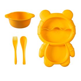 Childs Bear Shaped Dinner Plate Set,  Small Bowl, Bear Plate, Fork, Spoon, 4 Colors (Color: Yellow)