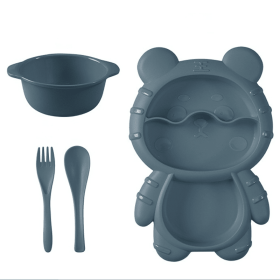 Childs Bear Shaped Dinner Plate Set,  Small Bowl, Bear Plate, Fork, Spoon, 4 Colors (Color: Gray)