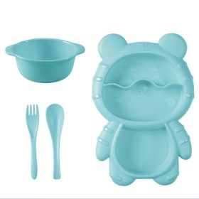 Childs Bear Shaped Dinner Plate Set,  Small Bowl, Bear Plate, Fork, Spoon, 4 Colors (Color: Blue)