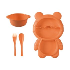 Childs Bear Shaped Dinner Plate Set,  Small Bowl, Bear Plate, Fork, Spoon, 4 Colors (Color: Orange)