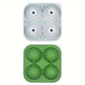 Ice Ball Mold, 1pc, makes 4 - 2.5in Ice Balls, Silicone Ice Tray, Ice Ball Tray With Funnel Integrated (Color: 4 Cactus Ice Trays - Green)