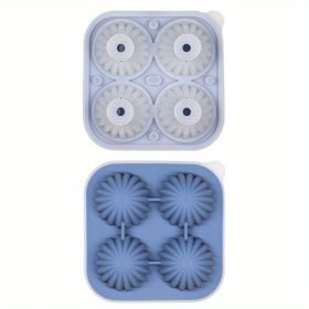 Ice Ball Mold, 1pc, makes 4 - 2.5in Ice Balls, Silicone Ice Tray, Ice Ball Tray With Funnel Integrated (Color: 4 Connected Cactus Ice Trays - Blue)