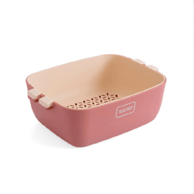 Double Layered Stackable Colander, Strainer And Bowl Set; ; Fruit And Vegetable Strainer; Drain Basin And Base (Color: Pink, size: large)