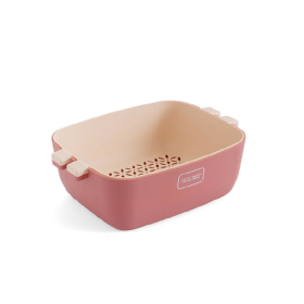 Double Layered Stackable Colander, Strainer And Bowl Set; ; Fruit And Vegetable Strainer; Drain Basin And Base (Color: Pink, size: small)