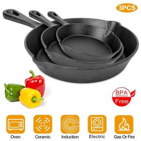 Iron Skillet Set, Cast Iron, 3Pcs, Pre-Seasoned, 6/8/10in Non-Stick Oven Safe Cookware Heat-Resistant (Color: Black)