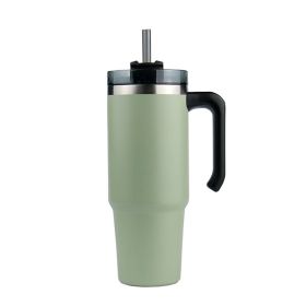 Thermal Mug, 30oz 20oz, Handle, Travel Car Thermo Mug, Stainless Steel, With Lid And Straw (Capacity: 600ml, Color: Green)