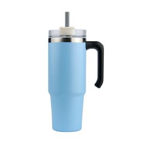 Thermal Mug, 30oz 20oz, Handle, Travel Car Thermo Mug, Stainless Steel, With Lid And Straw (Capacity: 600ml, Color: Light Blue)