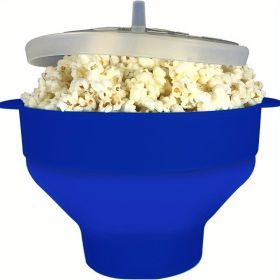 Silicone POPCORN Bowl with Lid, Microwave Popcorn Popper, Quick and Easy  Popcorn, 1pc Collapsible (Color: Blue)