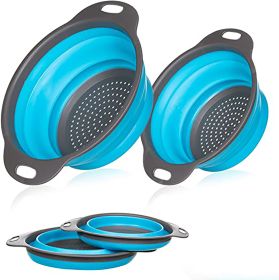 Bowl in a Bowl, Collapsible, 1Strainer in 1Bowl,  Set, Colander, Silicone, Portable Folding Filter Bowls (Color: Blue)