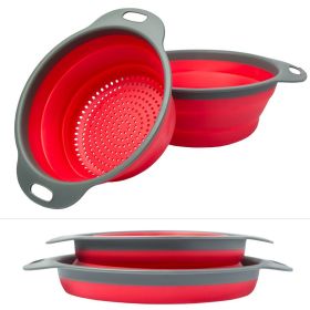 Bowl in a Bowl, Collapsible, 1Strainer in 1Bowl,  Set, Colander, Silicone, Portable Folding Filter Bowls (Color: Red)