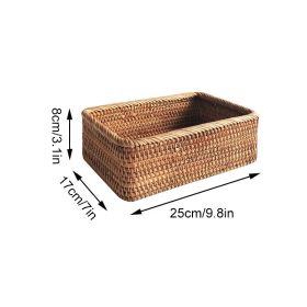 Wicker Basket, 3pcs Hand-Woven Rattan  Fruit Tea Snack Bread Basket, Cosmetic, Rectangular Storage Box (Color: 1pcs medium, Ships From: China)