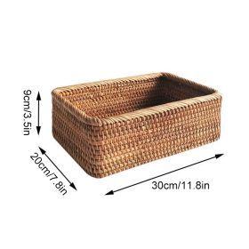 Wicker Basket, 3pcs Hand-Woven Rattan  Fruit Tea Snack Bread Basket, Cosmetic, Rectangular Storage Box (Color: 1pcs large, Ships From: China)