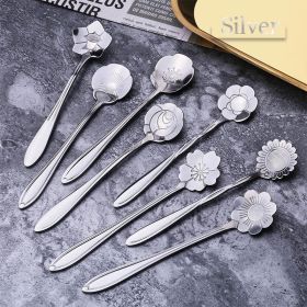 Flower Spoons, Decorative Shapes, 8Pcs Stainless Steel, Cute Spoons (Color: 8PCS Silver, Ships From: China)