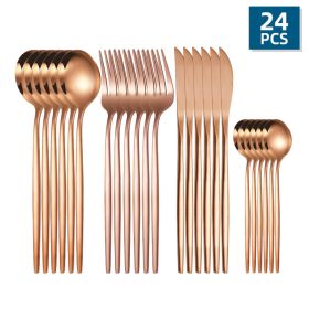 Flatware, 24pcs/Set, Stainless Steel, Portuguese Cutlery; Spoon, Fork, Knife,  Western Cutlery Set, Serves 6 (Color: Rose Gold)