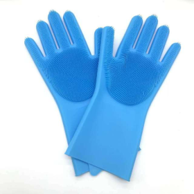 Dish Washing Gloves, 1 Pair, Cleaning Gloves, Magic Silicone Rubber (Color: Blue, size: 1 Pair)