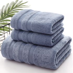 Linen Bath Towel Set 3 Pieces Soft and Absorbent, 100% Cotton 1 Bath Towel 1 Hand Towel 1 Washcloth (Color: Blue)