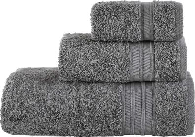 Linen Bath Towel Set 3 Pieces Soft and Absorbent, 100% Cotton 1 Bath Towel 1 Hand Towel 1 Washcloth (Color: Grey)