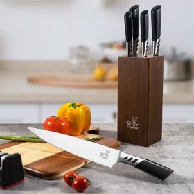 Knife Sets,  7-Pieces Premium Stainless Steel,  with Block and Sharpener, Hard Wood Brown Knife Block (Color: Brown)