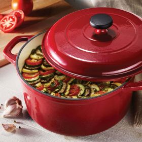 Dutch Oven, 6.5Qt, Enameled Round Cast Iron (Color: Red)