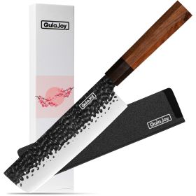 7 Inch Santoku Knife - Japanese Chef Knife - Razor Sharp Blade, Hammered Kitchen Knife, Octagonal Rosewood Handle (size: Nakiri)