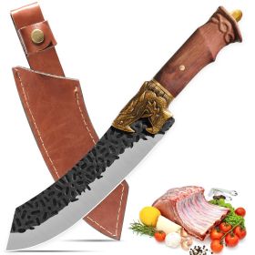 Boning Knife, Hand Forged Viking Hunting Knife, Dragon Head Handle And Leather Sheath, Unique Dragon Style (size: Butcher Knife)