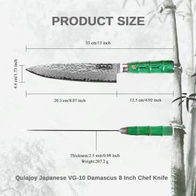 Japanese Chef Knife 8 Inch,67 Layers Damascus VG-10 Steel Core,Professional Hammered Kitchen Knife Qulajoy (size: Green)