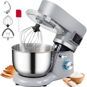 Stand Mixer, 6-Speed, Tilt-Head, Dough Mixer, W/ 3 Attachments, Smart Household 660W (Capacity: 5.8 Qt / 5.5 L, Color: Grey)