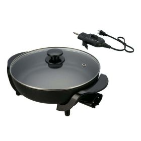 Electric Skillet with Glass Cover, 12" Round, Nonstick,  Black (Color: Black)