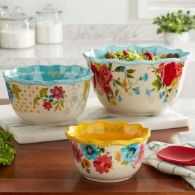 Serving Bowls,  3-Piece Set, Sweet Rose Sentiment, Their Gorgeous (Color: Multicolor)