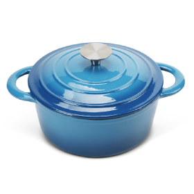 Dutch Oven, 5QT,  Enameled Cast Iron  with Self Basting Lid;  Enamel Coated Cookware Pot  COOKWIN (Color: Blue)