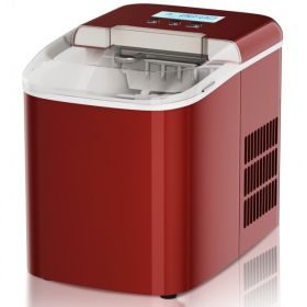 Ice Maker 26 lbs Countertop LCD Display  with Ice Scoop (Color: Red)