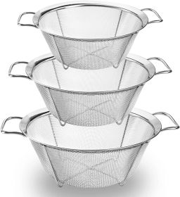 Ideal Kitchen Strainers and Colanders, Stainless Steel, Mesh Strainer Basket with Handle, Stackable Mesh Footed Colander (Color: 10 inch)