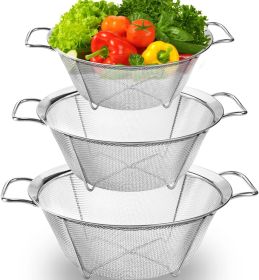 Ideal Kitchen Strainers and Colanders, Stainless Steel, Mesh Strainer Basket with Handle, Stackable Mesh Footed Colander (Color: 11 inch)