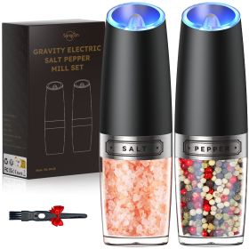 Salt and Pepper Grinder Set , Flip And Grind, Electric with LED Light, Battery Powered Adjustable Coarseness (Color: Batteries)